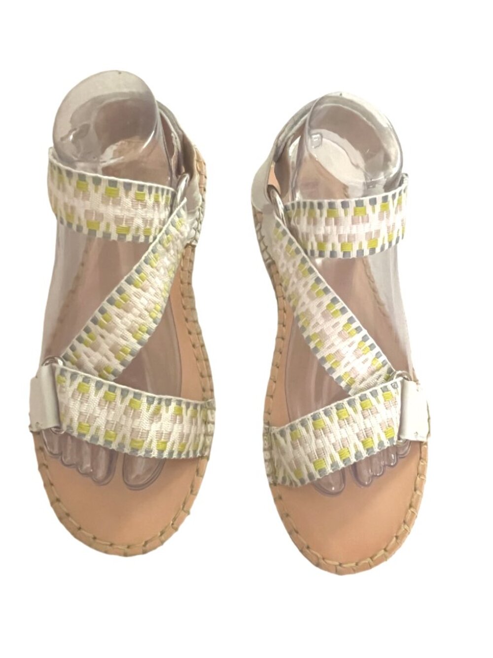 Frye Kole White, Yellow & Gray Adjustable Asymmetrical Leather Sandals Size 8.5